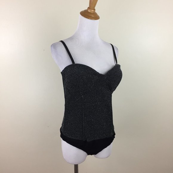 Fashion Nova Tops - FASHION NOVA Black Silver Glitter Bustier Bodysuit